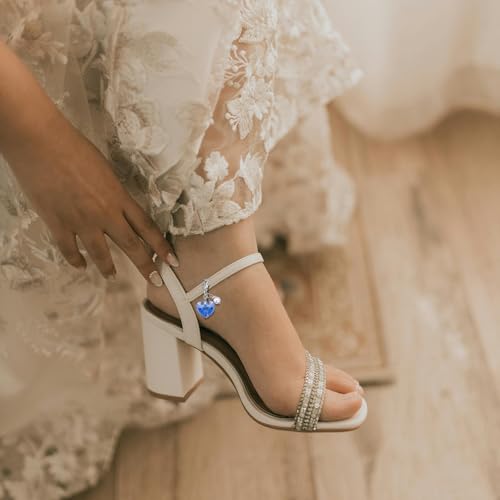Image of MIXJOY Something Blue Gift for Bride, Wedding Day Bridal Blue Pearl Angel Wings Bouquet Garter Charm for Bride to Be