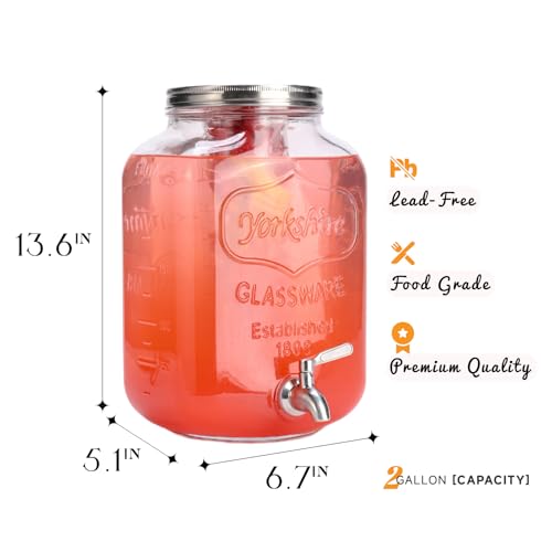 Image of 2 Gallon Glass Drink Dispenser For Parties,Beverage Dispenser,Lemonade Dispenser with 304 Stainless Steel Spigot Leakproof for Sun Tea, Picnic,Homemade Juice