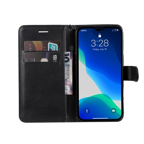 Capa Capinha Carteira Preta Com Porta Cartão Compatível Com iPhone 14, 14 Plus, 14 Pro, 14 Pro Max -