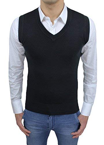 Gilet sans manches homme noir slim fit décontracté col en V coupe moulante