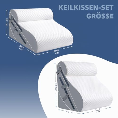 Simpledad 4PCS Orthopädisches Bettkeilkissen-Set mit vollem Memory-Foam-Taillenkissen, Keilkissen zur Linderung von Rückenschmerzen, verstellbares Bettkeilkissen zum Schlafen, nach der Operation,