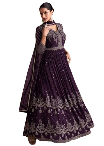 Costume de fête anarkali en Georgette véritable pour femme robe de cérémonie marron 10599