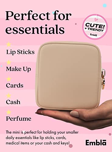 Embla Makeup Bag Travel Cosmetics Pouch and Toiletry Bag, Nylon Zipper Pouch Purse, Cute Make Up Organizer Storage Tote for Women Girls, Waterproof Travel Skincare Case, Small Makeup Bags, Sand - Image 4