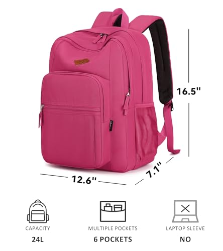 Image of abshoo Girls Solid Color Backpack For College Women Water Resistant School Bag (Rose Red)