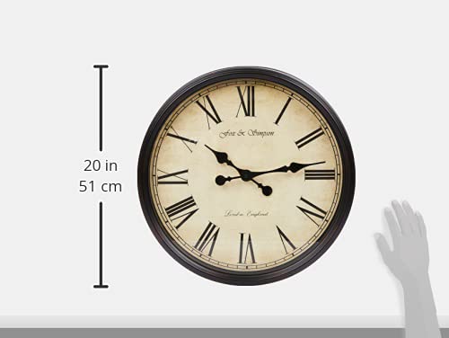 Fox And Simpson Grand Central Station Extra Large 50Cm / 20-Inch Wall Clock In Cream (Black) #TOP4