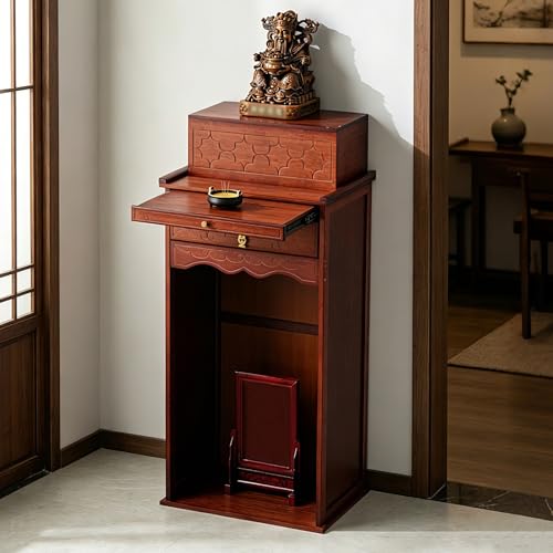 Table d'Autel Bouddhiste marron 52cm avec tablette télescopique