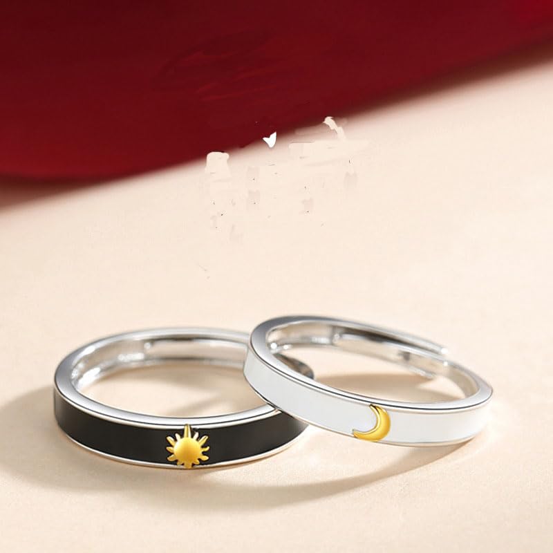 2Pcs Matching Couple Rings Set Sun and Moon Promise Ring Adjustable Matching Rings for Couples Promise Band Rings Anniversary Valentine's Jewelry4