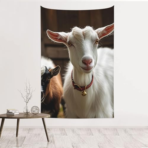Tapisserie murale chèvre mignonne en velours pêche 152x102 cm pour chambre