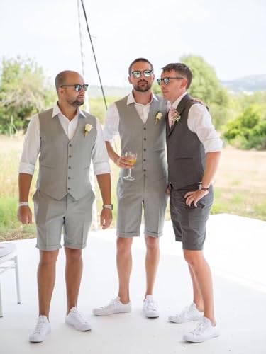 Mens Suit for Wedding Vest and Pants Slim Fit 2 Piece Linen Casual Summer Suit for Homecoming Summer Wedding3
