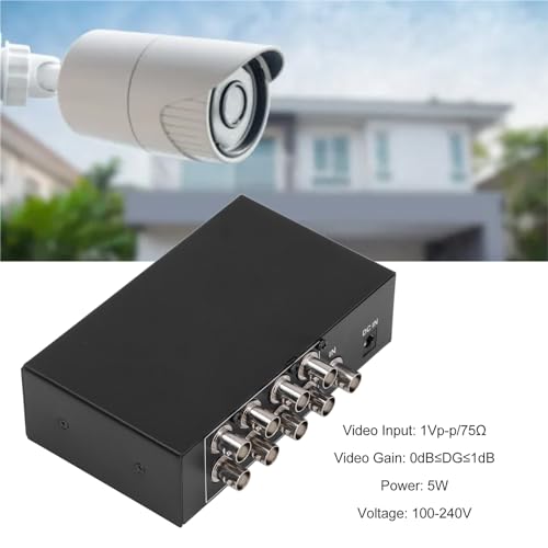 BNC-Video-Splitter-Box, 1 Eingang, 8 Ausgänge, 8 Ports, BNC-Splitter, 1080P, Koaxialverteiler, Verstärker für Videoüberwachungssystem, Überwachungskamera (EU-Stecker)