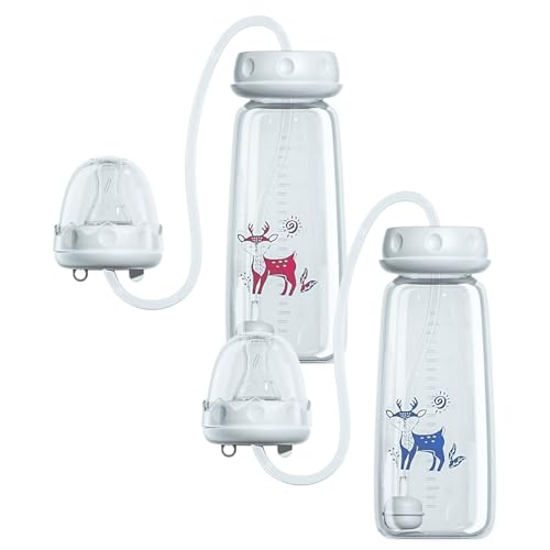 Lot de 2 3-i N-1 Biberon anti-colique mains libres, 240ml biberon à lait réglable à débit rapide, biberonmain libre silicone étanche avec paille à tétine pour tout-petits, garçons et filles