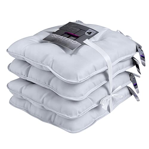 GC GAVENO CAVAILIA Seat Cushions Set of 4 | 40X40 Cm Chair Pads Cushions For Dining Chairs With Strap Ties | Outdoor Kitchen Patio Chair Cushions Pad For Living Room, Garden, Office, Silver