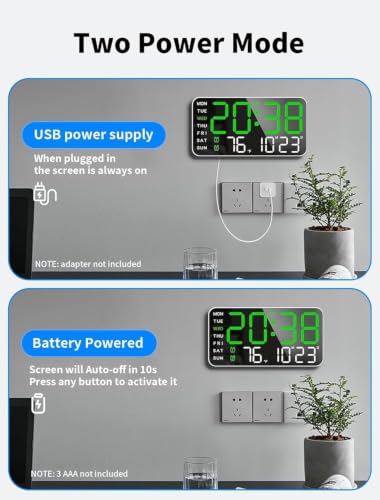 Image of DRUCILA 9''Large Digital Wall Clock, Led Alarm Clock with Big Digits, Date, Temperature, DST, Modern Decor Design for Desk,5-Level Brightness for Room, Bedroom, Gift, USB Powered Yougster and Elderly.