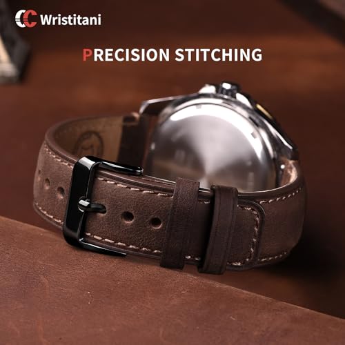 Image of Wristitani 3 Pack Leather Watch Strap, 19mm 20mm 21mm 22mm 24mm Top Genuine Leather Watch bands for Men, Quick Release Vintage Wristband