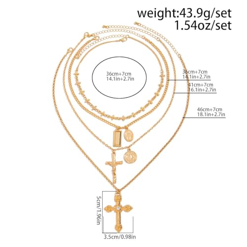 JWIGP Layered Cross Necklace Set for Women Men – Multi Chain Gold Silver Cross Pendant Jewelry with Rhinestone Accents, Vintage Punk Gothic Style Jewelry Gifts (Antique Gold) by JWIGP - Used condition - Image 5