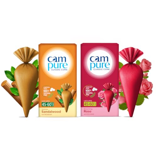 Image of CamPure Camphor Cone (1 Sandalwood + 1 Rose) Pack Of 2-100% Organic | Air Freshener For Car, Wardrobe, Office Cabin's, Drawers, Travel Bag & Bathroom