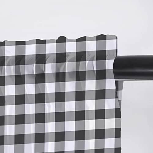 Sheer Valance, Valentine's Day Love Ladybug Heart Valance Curtains For Kitchen Bathroom, Black White Check Voile Window Curtain Tier Linen Semi Window Treatment Rod Pocket Valance, 1 Panel 54X18 Inch #TOP5