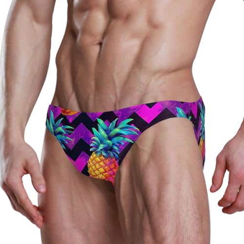 Tropical Pineapple Purple Men's Swimwear Sexy Bikini Solid Siwmming Briefs 208557314