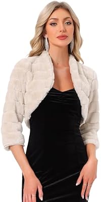 Allegra K Women's Faux Fur Bolero Shrug – Open Front Cropped Wedding Shrug