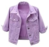 loveimgs Women Casual 3/4 Sleeve Button Down Cropped Denim Jean Jacket Motorcycle Short Jacket (Larg