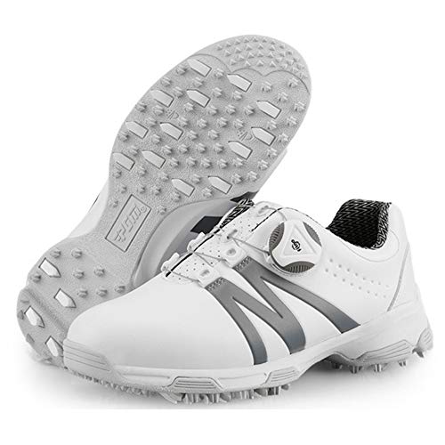 POSMA-XZ127 Zapatos de golf para niños Spin Button Lace Impermeable Calzado antideslizante (Blanco Gris, 5.5) Cover
