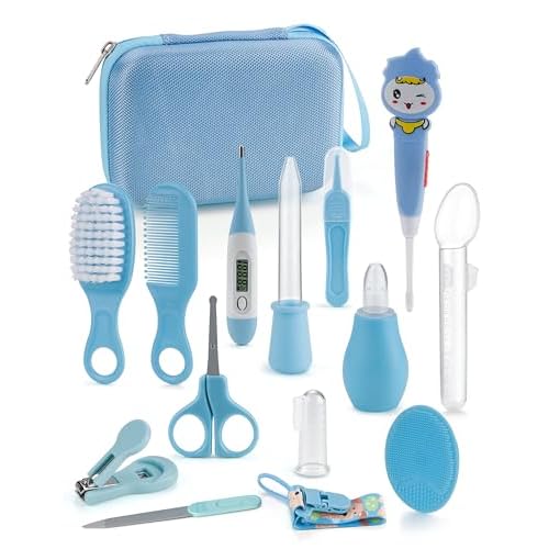 Baby Healthcare and Grooming Kit 15 in 1, Safe Baby Grooming Kit Newborn Girl Boy Essentials, Portable Baby Care Set Nursery Shower Gift for Infant Baby Registry Search, Blue