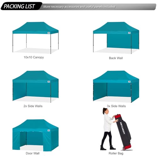 Image of ABCCANOPY Heavy Duty Easy Pop up Canopy Tent with Sidewalls 10x15, Turquoise