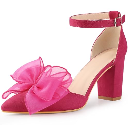 Allegra K Women's Bow Heels Closed Toe Chunky Heel Pumps Sandals