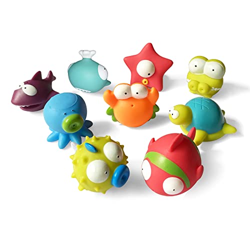 Juguetes de baño Animales Marinos (9 Piezas), Juguetes flotantes, Estrellas de mar Suaves, Tiburones, pulpos, Ballenas, bañera oceánica Criaturas acuáticas Juguetes de Agua para niños pequeños.