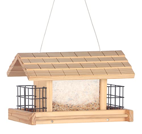 Dehner Natura Premium Wildvogel Futterhaus Aosta, Futterstation für Wildvögel, Vogelhaus robust / hängend, inkl. Aufhängevorrichtung, ca. 17.5 x 19 x 28 cm, aus FSC-zertifiziertem Kiefernholz, braun