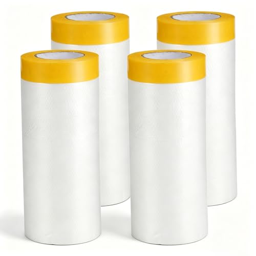 4 Rollen Abdeckfolie mit Klebeband, 150cm x 20m Transparent Abdeckfolie, mit Goldband UV Beständig Malerfolie… – Ansicht 1