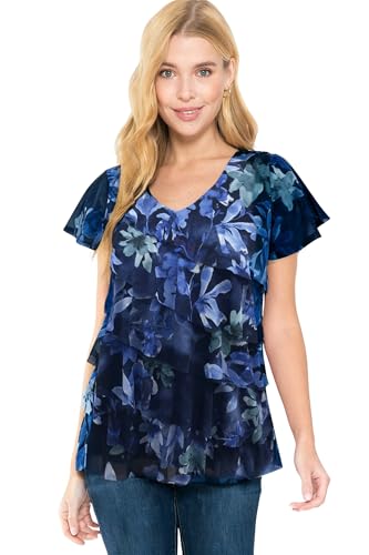 Image of LEEBE Women and Plus Size Printed Mesh Ruffle Top (Small-5X)