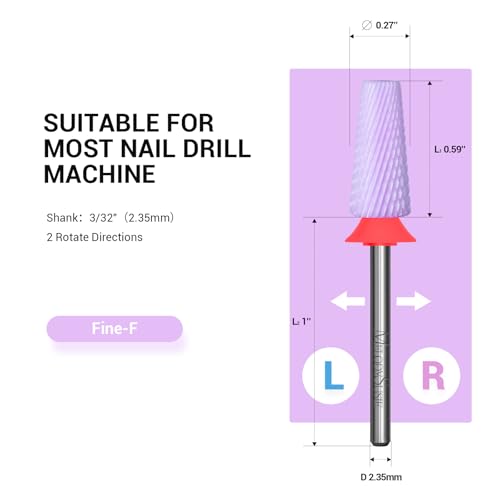 Image of MelodySusie 5 in 1 Nail Drill Bits, 3 /32'' Ceramic Cross Cut Bits, Suitable for Manicure Pedicure Cuticle Gel Polishing, Pink, Series Bit-M, Fine, Purple