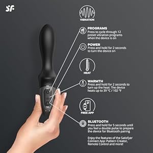 Satisfyer, vibrador anal con Bluetooth, Heat Climax Connect App, 20,5 cm, con app, con función de calor, de silicona