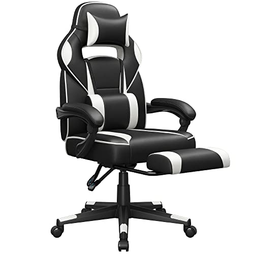 SONGMICS Sedia da Ufficio, Poltrona Racing Ergonomica, Poggiapiedi Telescopico, Schienale