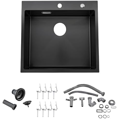 18 inch Black Bar Sink Drop in, VESLA HOME 18" x 18" Stainless Steel Small Kitchen Sink Matte Nano Black Topmount Single Bowl Small Kitchen Outdoor Sink Cover