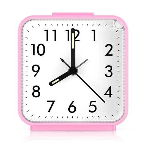 Image of AMIR Analog Alarm Clock, Silent Non Ticking Small Clock, Travel Alarm Clock with Snooze & Light, Ascending Beep Sounds, Battery Operated Loud Alarm Clock