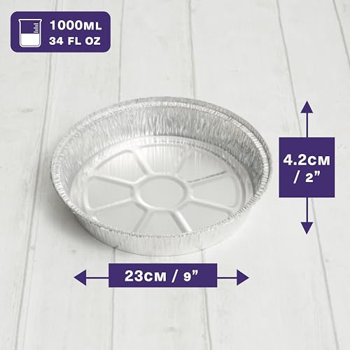 MATANA 40 Runde Aluschalen mit Deckel – 23 cm (1000 ml), 4,2 cm tief | Schwerlast-Aluminium Alu Backformen/Alubackformen – Linzertorte, Quiche, Tarte, Kuchen & Desserts – Ofenfest & Gefriergeeignet