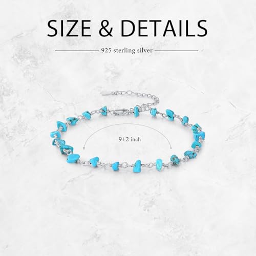 Image of Natural Turquoise Anklet 925 Sterling Silver Raw Turquoise Gemstone Adjustable Foot Anklet Bracelet Beach Summer Jewelry Gifts for Women
