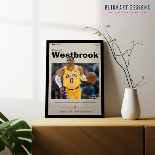 Image of BLINKART Russell Westbrook NBA BasketBall Player Synthetic Wood Photo Framed Wall Hanging Poster For Room & Office Bedroom Living Boys and Girl Room Home Wall Hanging(13 * 10 Inches)