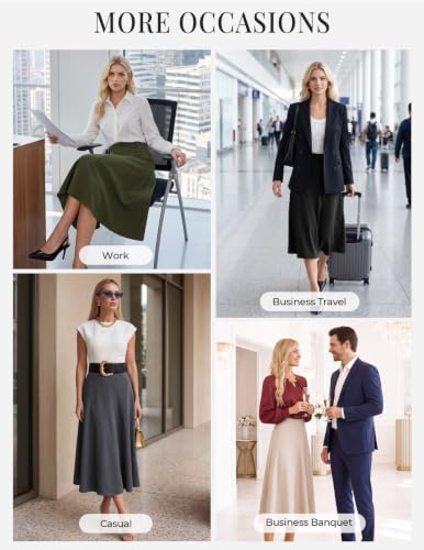 Image of Women's Business Casual Midi Skirt, High Waist Flowy Skirts with Pockets | Flowy, Work, Basic, Elegant, Teacher, Formal, Office, Funeral, Church, Fashion, Outfits, Clothing