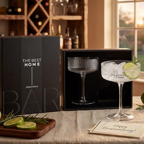 Image of AW BRIDAL 8.5oz Ribbed Coupe Glasses Set of 2, Martini Champagne Glass