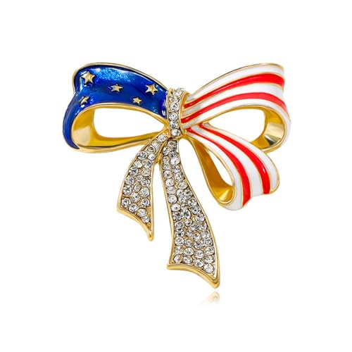 Image of Rhinestone Waving USA Flag Brooch Pin for Men Women Silver Tone Fashion Crystal 4th of July American Patriotic Medal Blue Red Enamel Brooches Dress Accessories Veterans Independence Memorial Day Jewelry