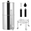 2.25G Gravity-Fed Water Filter System, 304 Stainless Steel Countertop Filtration System, with 2 Black Carbon Filters & Water Level Spigot & Stand for Home, Camping, RVing, Off-Grid, Emergencies