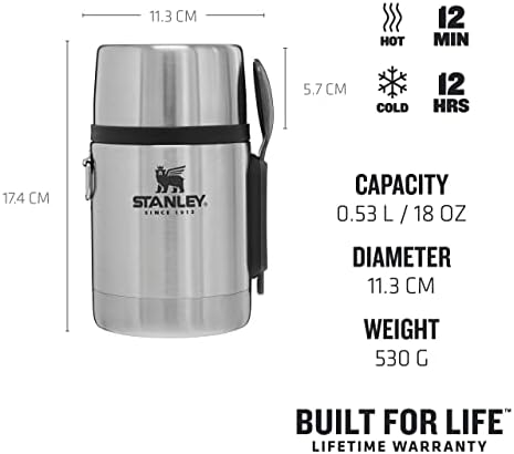Stanley Adventure Stainless Steel Food Jar 0.53L with Spork  BPA Free Stainless Steel Soup Flask - Hot for 15 Hours - Leakproof Lid Doubles as Cup - Thermal Lunch Box for Hot Food - Dishwasher Safe