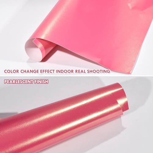 Image of Bright Pink to Charming Diamond Gold Metallic Chameleon Vinyl Wrap Pearlescent Pink Color Change DIY Vehicle Vinyl Film, 59.84 inch x 11.81 inch