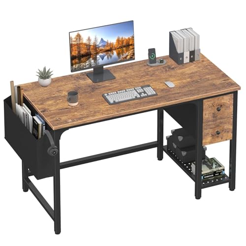 Lufeiya Computer Desk with Fabric Drawers, 47 Inch Desk for Small Space Home Office, Modern Simple Study Writing Table PC Desks for Bedroom, Rustic Brown