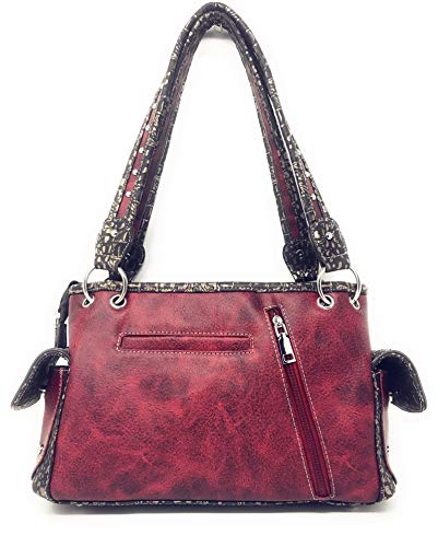 western rhinestone skull concho stitched handbag purse set red3
