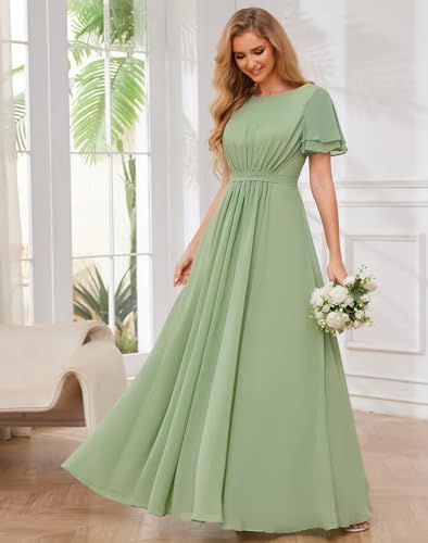 Modest Chiffon Bridesmaid Dresses for Women with Sleeves Long Formal Evening Gowns3
