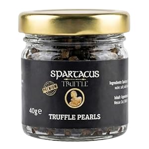 Spartacus Truffle Trüffelperlen 40g – Gourmet Trüffel-Pearls (50% Perlen & 50% gehackter Trüffel) – Luxuriöse Dekoration für Pasta, Steak, Sushi & Feinschmeckergerichte